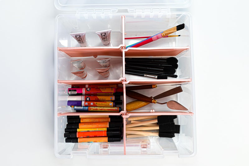 ArtBin 6990RK Super Satchel Double Deep, Portable Art & Craft Organizer with Handle, [1] Plastic Storage Case, Clear with Rose Gold Accents - Image 4